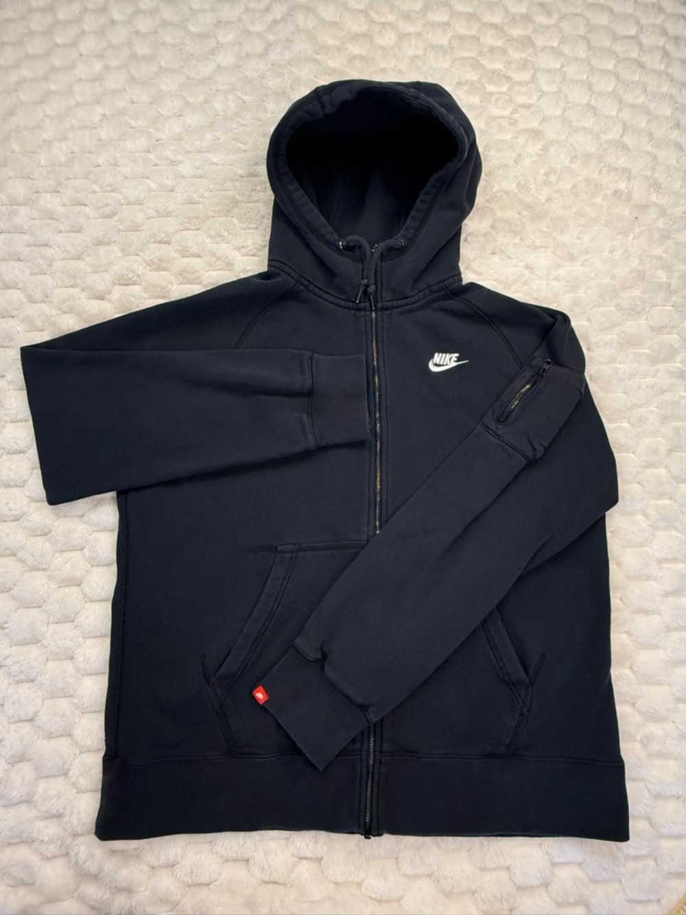 Vintage Nike AW77 Black Full Zip Hoodie - Men's Large - Arm Pocket